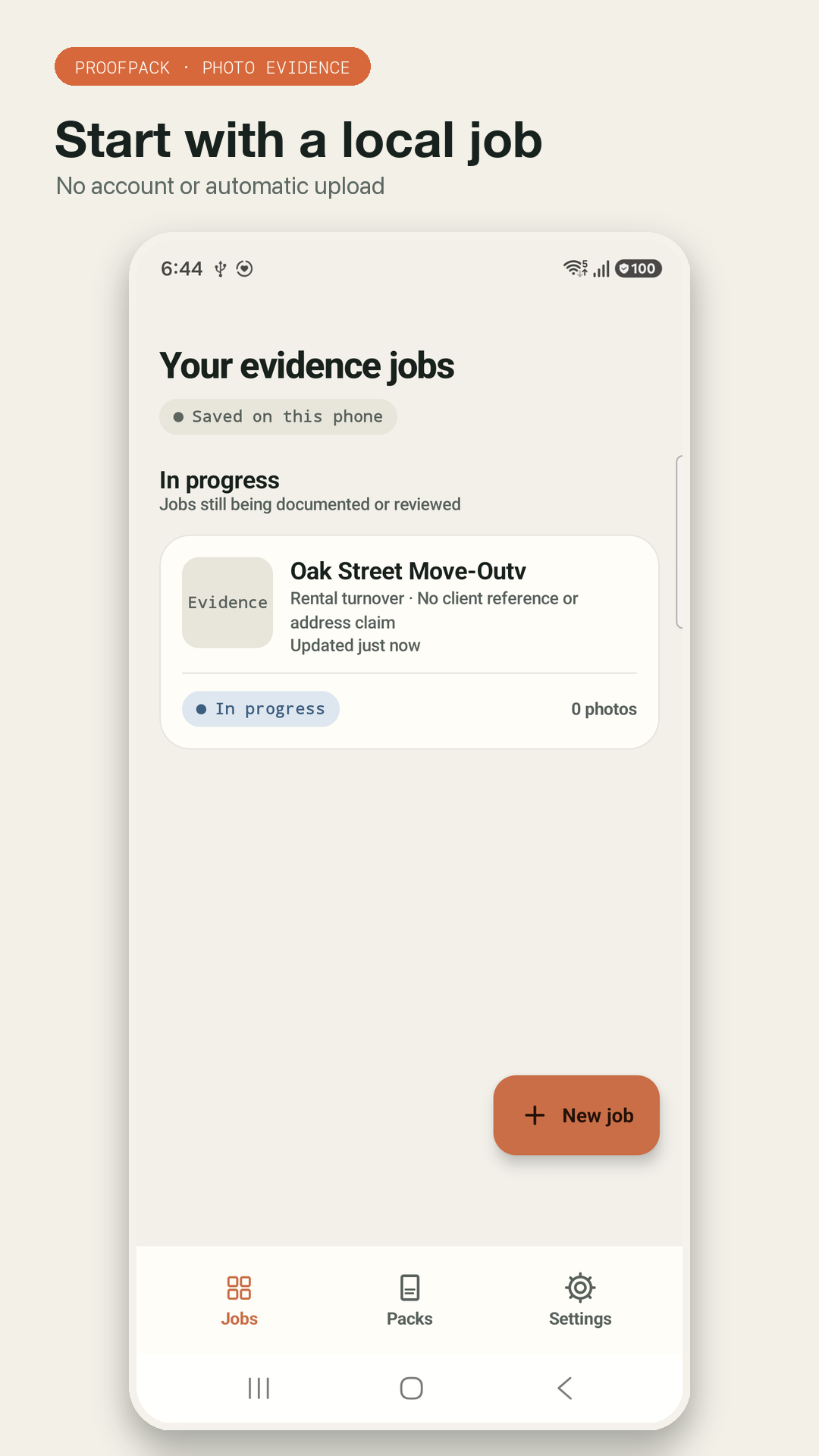 ProofPack local job screen for a rental turnover inspection